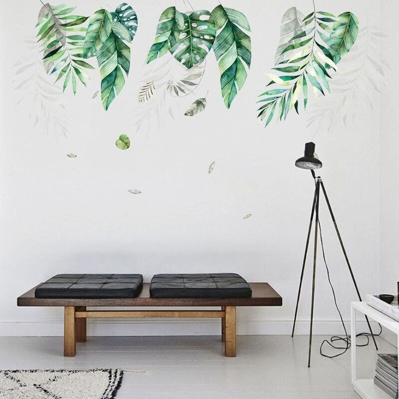 Green Leaf Modern Art Wall Sticker Self Adhesive Bedroom Living Room Decals Mural Poster Home Decor