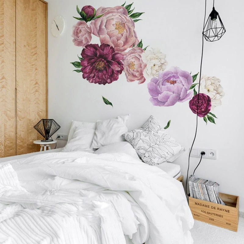 Peonies Pink Flowers Diy Home Decoration For Bedroom & Kids Wall Stickers
