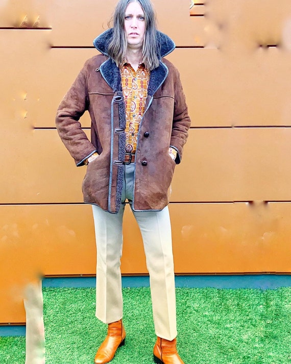 Vintage 1970s Dark Brown Sheepskin Coat Small Mod Dandy Psych