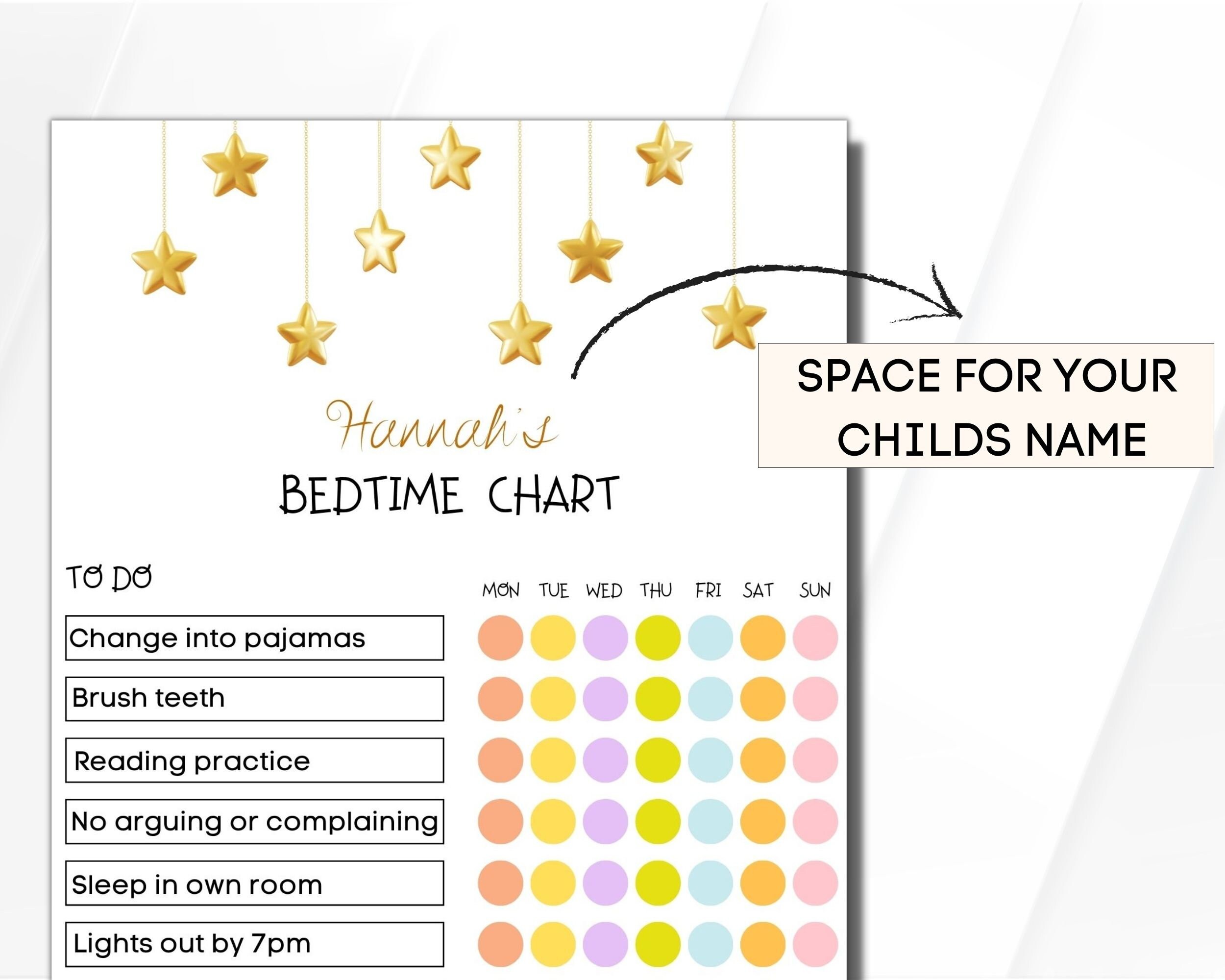 Editable Kids Bedtime Chart Printable Kids Bedtime Chart - Etsy