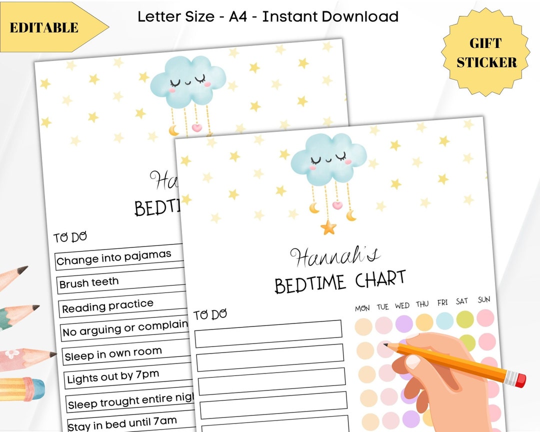 Editable Kids Bedtime Chart Printable Kids Bedtime Chart - Etsy