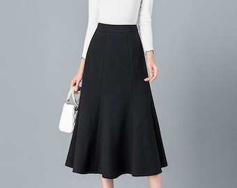 Midi skirt, fishtail skirt, winter skirt, black skirt, long skirt, vintage skirt, high waist skirt, flare skirt Q2210