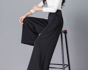 Casual customized pants, Wide leg pants, cotton pants, flare skirt pants, plus size trousers P038