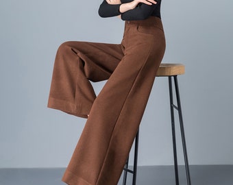 Pantalones anchos de mezcla de algodón: pantalones casuales para mujer con bolsillos