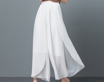Ankle Length Pants, Wide Leg Pants, Women's Chiffon Pants