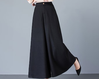 Flare skirt pants, Wide leg pants, Wool pants, Cropped pants, plus size trousers, casual customized pants, black pants, winter pants P002