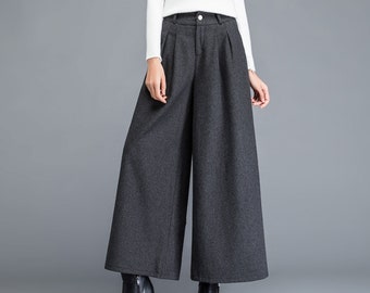 Wool skirt pants, Cropped pants, flare skirt pants, plus size trousers, Wide leg pants, casual customized pants, winter pants P001