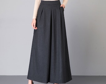 Pantalones anchos de mezcla de lana: pantalones de falda de invierno