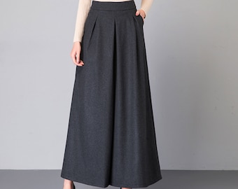 Wide leg pants, Wool pants women, winter cropped pants, flare skirt pants, plus size trousers, casual customized pants, loose pants P007