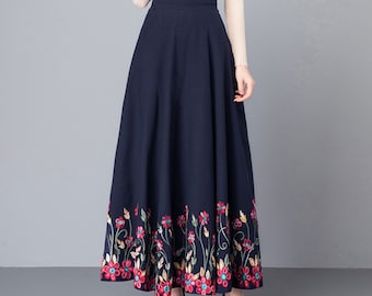 Women's embroidered skirt, elastic waist skirt, maxi skirt, flare skirt, cotton skirt, high waist skirt, long skirt, A-line skirt Q0057 Women's embroidered skirt, elastic waist skirt, maxi skirt, flare skirt, cotton skirt, high waist skirt, long skirt, A-line skirt Q0057