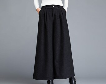 Wool skirt pants, Winter pants, Cropped pants, flare skirt pants, plus size trousers, Wide leg pants, casual customized pants P001