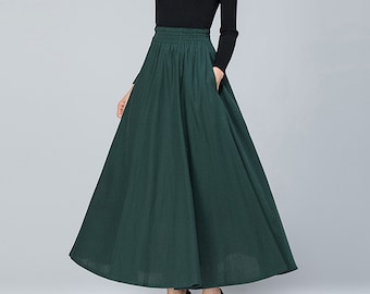 Gonna lunga in lino: gonna svasata in misto cotone a vita alta