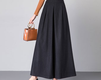Pantalones anchos de mezcla de lana: pantalones de falda acampanada de invierno