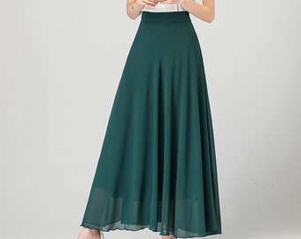 Chiffon Maxi Skirt: High Waist A-Line Flare Skirt