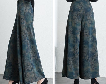 Wide leg skirt pants, printed pants, high waist trousers, light weight pants, floral pants, summer plus size pants, customized pants P020