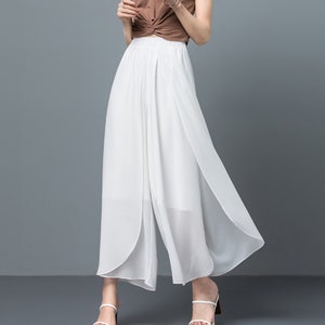 セットアップ HUECLOSET Blanche square neck chiffon blouse skirt pants set Blue Two Piece Pants Set | Suits Pleated Pants | Summer
