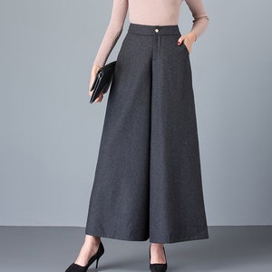 Wide leg wool pants, Flare skirt pants, Cropped pants, plus size trousers, casual customized pants, dark gray pants, winter pants P002