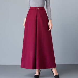 Winter pants women, Flare skirt pants, Wide leg pants, Wool pants, Cropped pants, plus size trousers, casual customized pants,red pants P002