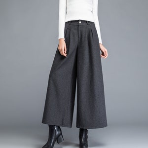 Wool skirt pants, Cropped pants, flare skirt pants, plus size trousers, Wide leg pants, casual customized pants, winter pants P001