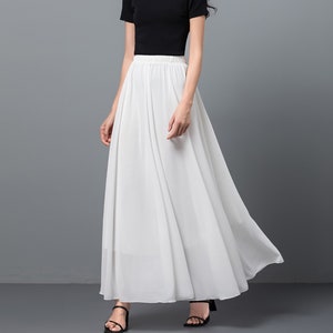 Women's maxi skirt, Elastic waist skirt, flare skirt, chiffon skirt, high waist skirt, long skirt, A-line skirt, white skirt A0012 image 1