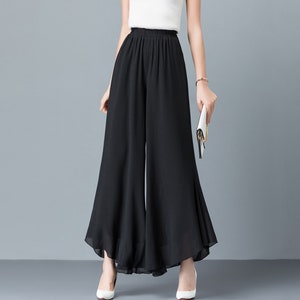 Flared pants, Wide leg pants, Women's chiffon pants, black skirt pants, bell shape pants, light weight pants, customize pants P0026