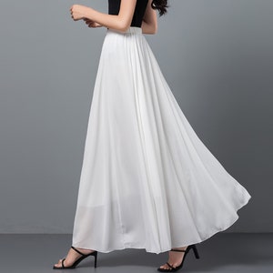 Women's maxi skirt, Elastic waist skirt, flare skirt, chiffon skirt, high waist skirt, long skirt, A-line skirt, white skirt A0012 image 2