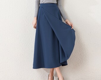 A-line skirt, Elastic waist skirt, Midi skirt, Spring skirt,black skirt, long skirt, vintage skirt, flare skirt Q2205