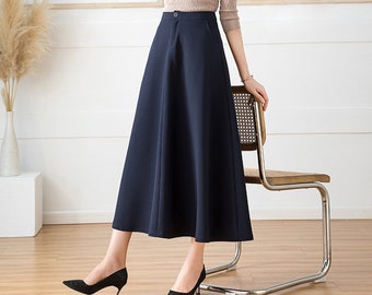 High waist skirt, A-line skirt, Midi skirt, spring skirt, black skirt, long skirt, vintage skirt, flare skirt Q2201