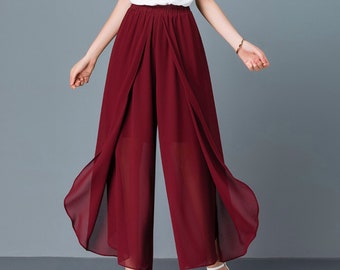 Ankle Length Pants, Wide Leg Pants, Women's Chiffon Pants