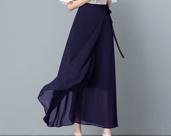 Women's wrap skirt, chiffon midi skirt, A-line skirt, long skirt, high waist skirt, flare skirt, plus size skirt, customized skirt A0014