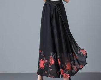 Ankle length pants, Wide leg pants, Women's chiffon pants, black skirt pants, high waist, light weight pants, customize pants P0027