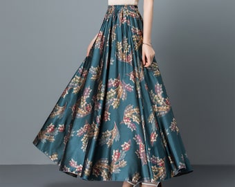 Elastic waist skirt, Printed skirt, maxi skirt, flare skirt, cotton soft skirt, high waist skirt, long skirt, A-line skirt Q0051