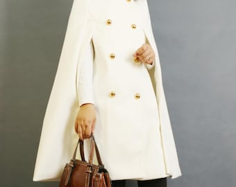 Wool Cape Coat: Women's Double Breasted Winter Poncho