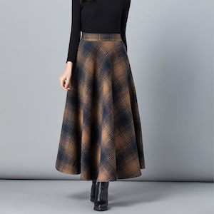 Plaid skirt, Winter skirt, wool skirt, black skirt, long wool skirt, high waist skirt, wool maxi skirt, elastic waist skirt Q0020