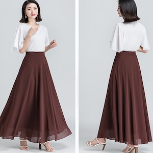 Damen Maxi-Rock, Fackel Rock, Chiffon Rock, hohe Taille Rock, langen Rock, A-Linie Rock, weißer Rock A0017