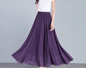 Gonna lunga da donna in chiffon, con elastico in vita, modello a trapezio svasato, gonna lunga estiva A0012