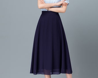 Women's midi skirt, chiffon A-line skirt, vintage skirt, high waist skirt, flare skirt, plus size skirt, customized skirt, black skirt A0011