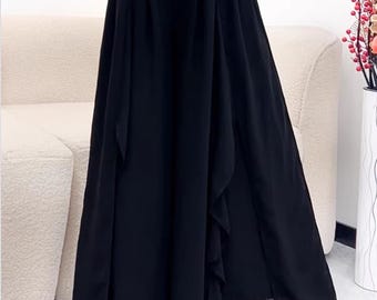 Pantaloni in chiffon a gamba larga, pantaloni a vita alta, pantaloni-gonna neri, pantaloni con elastico in vita