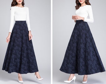 Women's Jacquard skirt, linen skirt, cotton skirt, maxi skirt, long skirt, vintage skirt, high waist skirt, flare skirt Q012