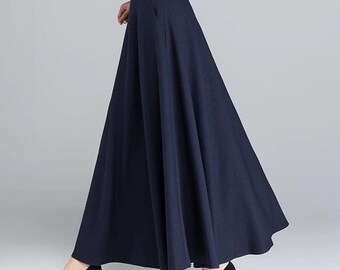 Cotton Maxi Skirt: High Waist A-Line Flare Skirt, Plus Size