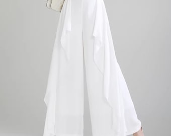 Gonna-pantalone in chiffon a gamba larga, pantaloni a vita alta, pantaloni palazzo, pantaloni estivi P0031