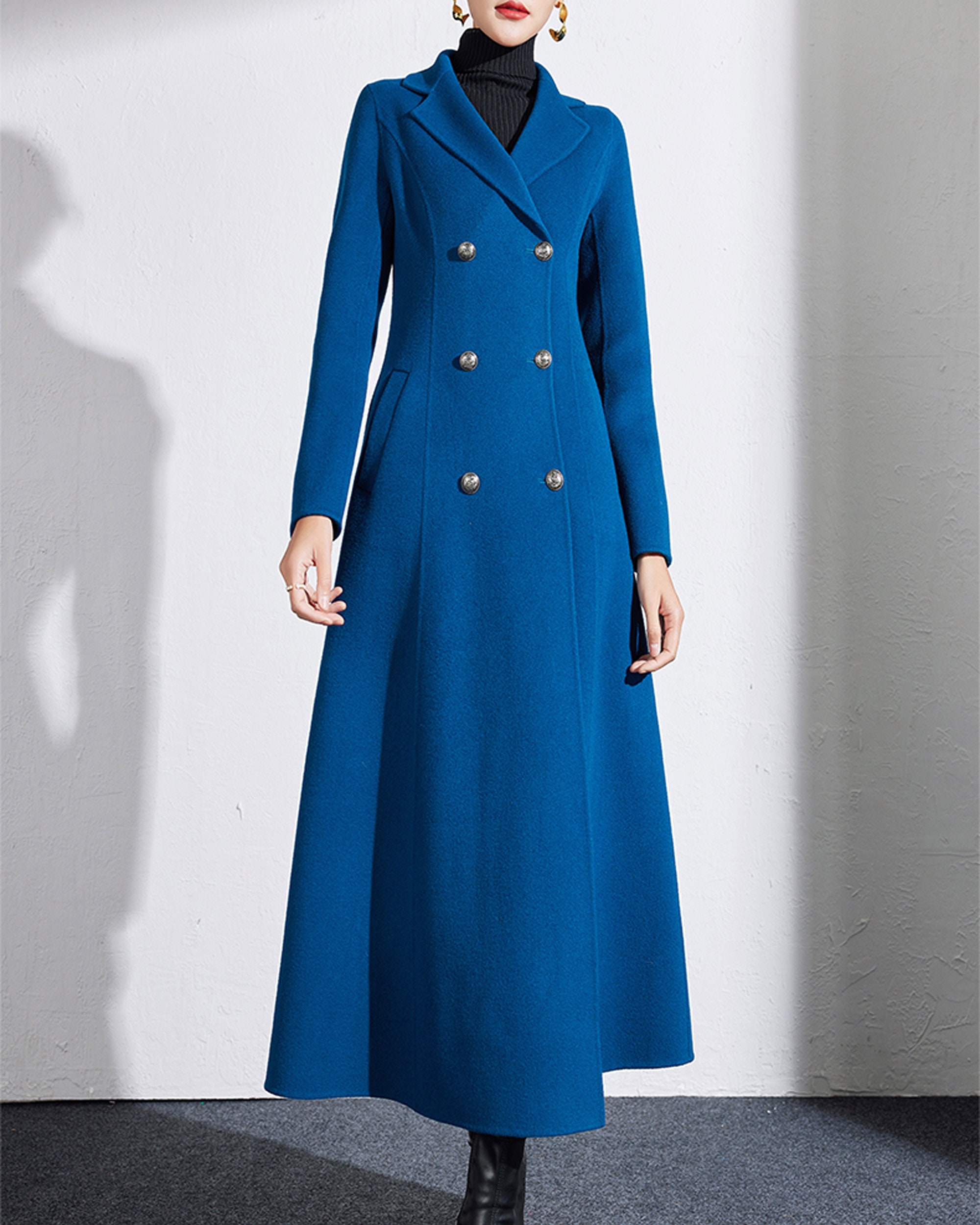 Wool Blend Long Coat: Double Breasted Flare Hem Jacket - Etsy