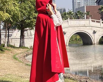 Wool Blend Hooded Cape Coat: Long Winter Poncho