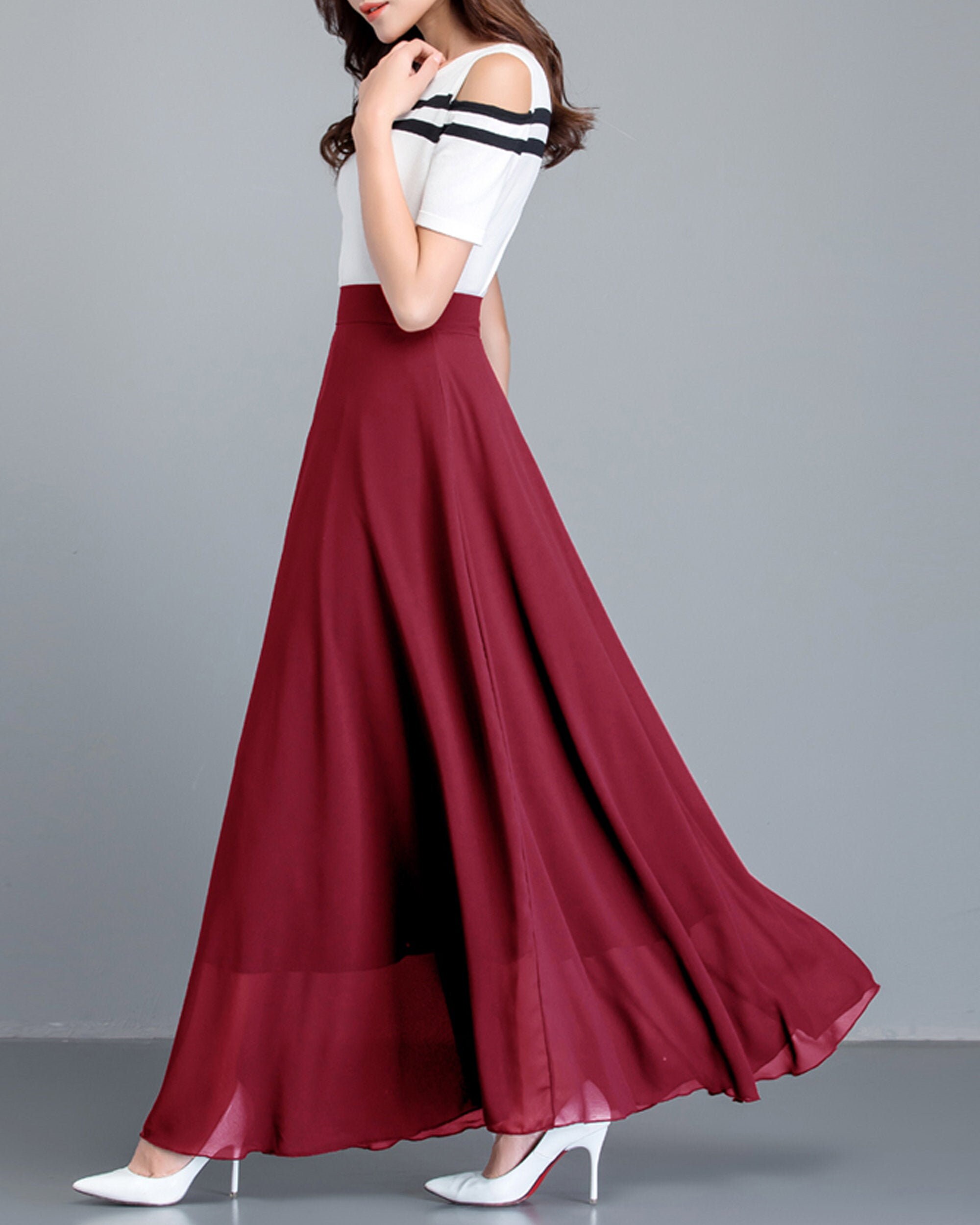 Women's Maxi Skirt Chiffon Aline Skirt Long Skirt High Etsy