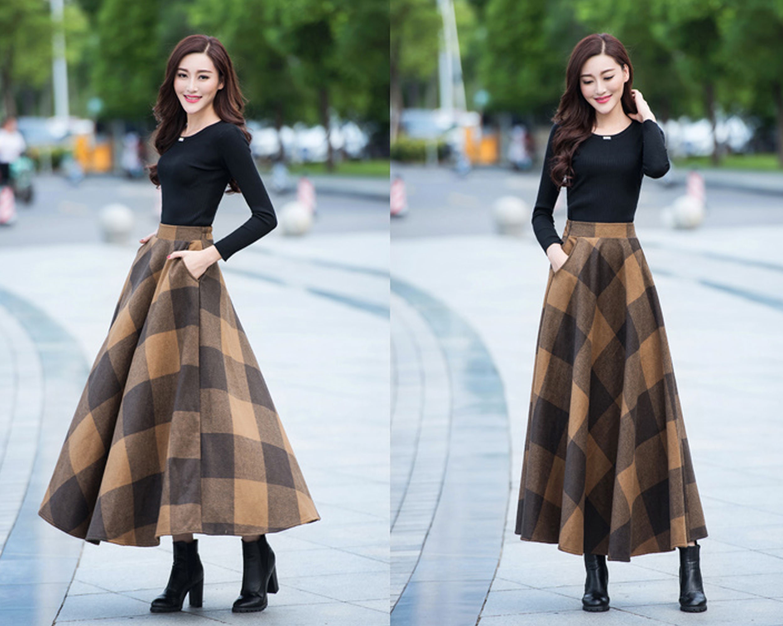 Plaid Skirt, Winter Skirt, Wool Skirt, Black Skirt, Long Plaid Skirt, Winter Skirt, Wool Skirt, Black Skirt, Long