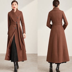 Double Breasted Wool Coat Dress: Long Winter Jacket with Belt