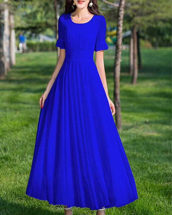 Women's Crew Neck Dress, Short Sleeve Dress, Maxi Dress