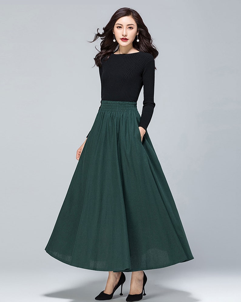 Spring Skirt Vintage Skirt Flare Skirtlinen Skirt Elastic - Etsy