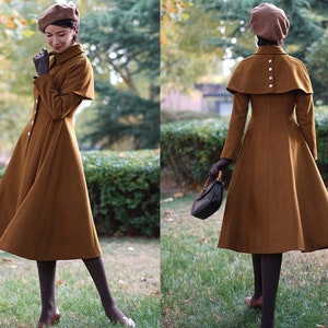 Wool cape coat, Wool coat women, long jacket, double breasted jacket, coat dress, Shawl coat, warm coat, plus size coat Y0502