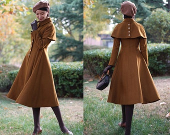 Wool cape coat, Wool coat women, long jacket, double breasted jacket, coat dress, Shawl coat, warm coat, plus size coat Y0502